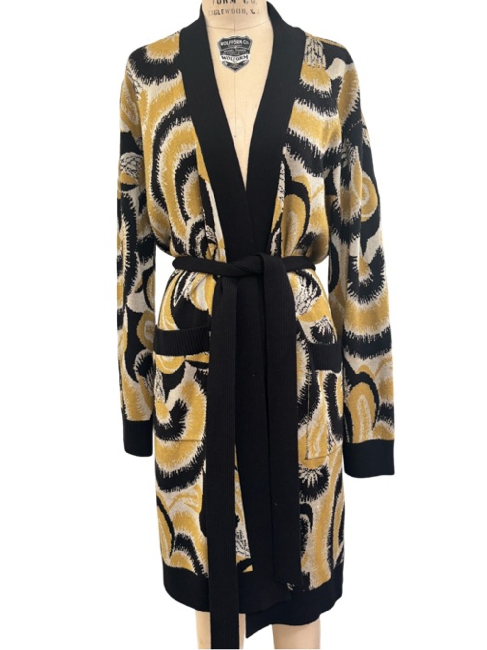 Dries Van Noten Jacquard Pattern Long Knit Cardigan in Black Size S